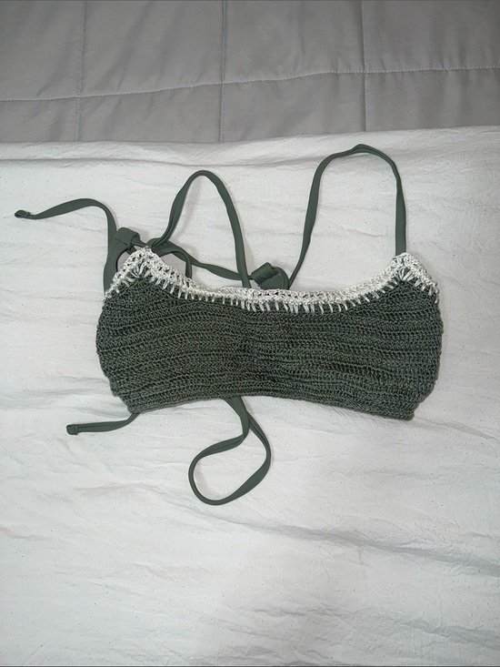 Xhilaration Other - Xhilaration Crochet Bikini Top in Olive Green with White Trim